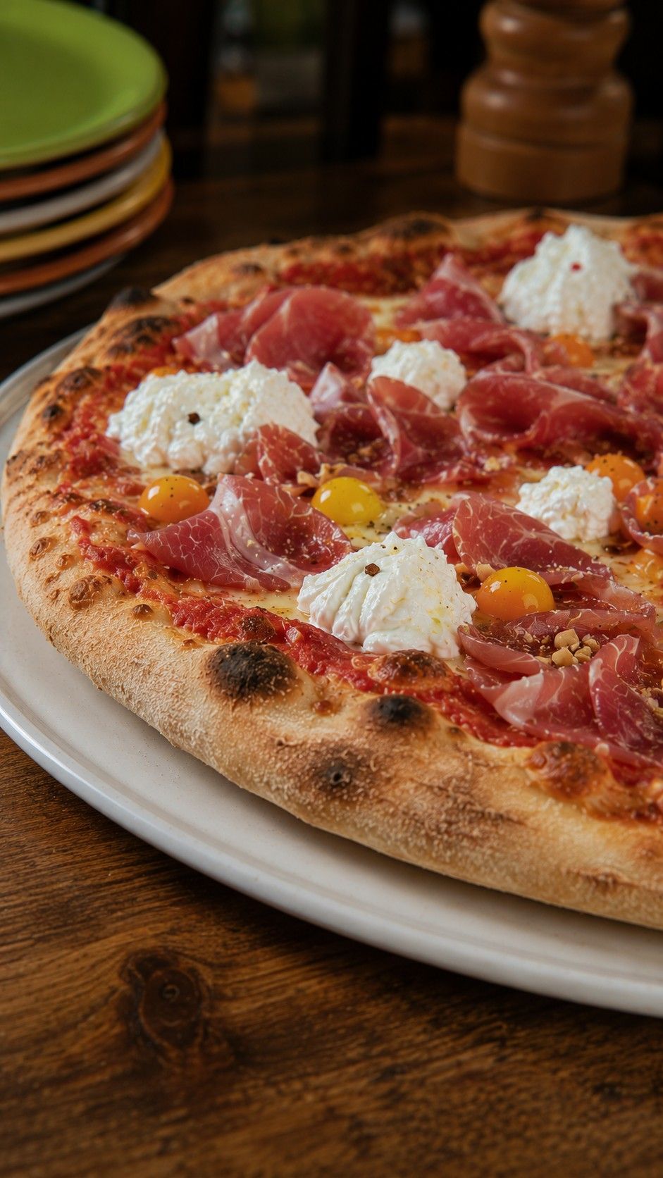Pizza Ibèrica al Frangelico amb pernil ibèric i stracciatella