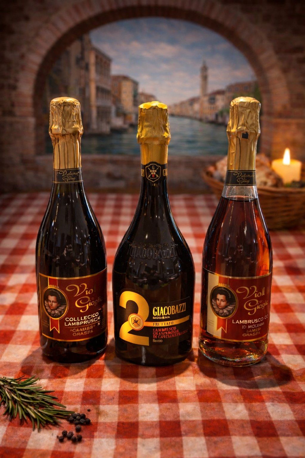 Tres ampolles d'escumós italià